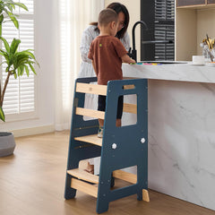 WOOD CITY Kitchen Step Stool safety rail ensures secure child access to counters.