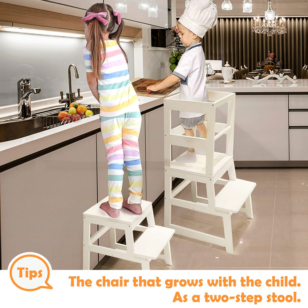 WOOD CITY kitchen step stool white assembled as two-step stool for growing kids