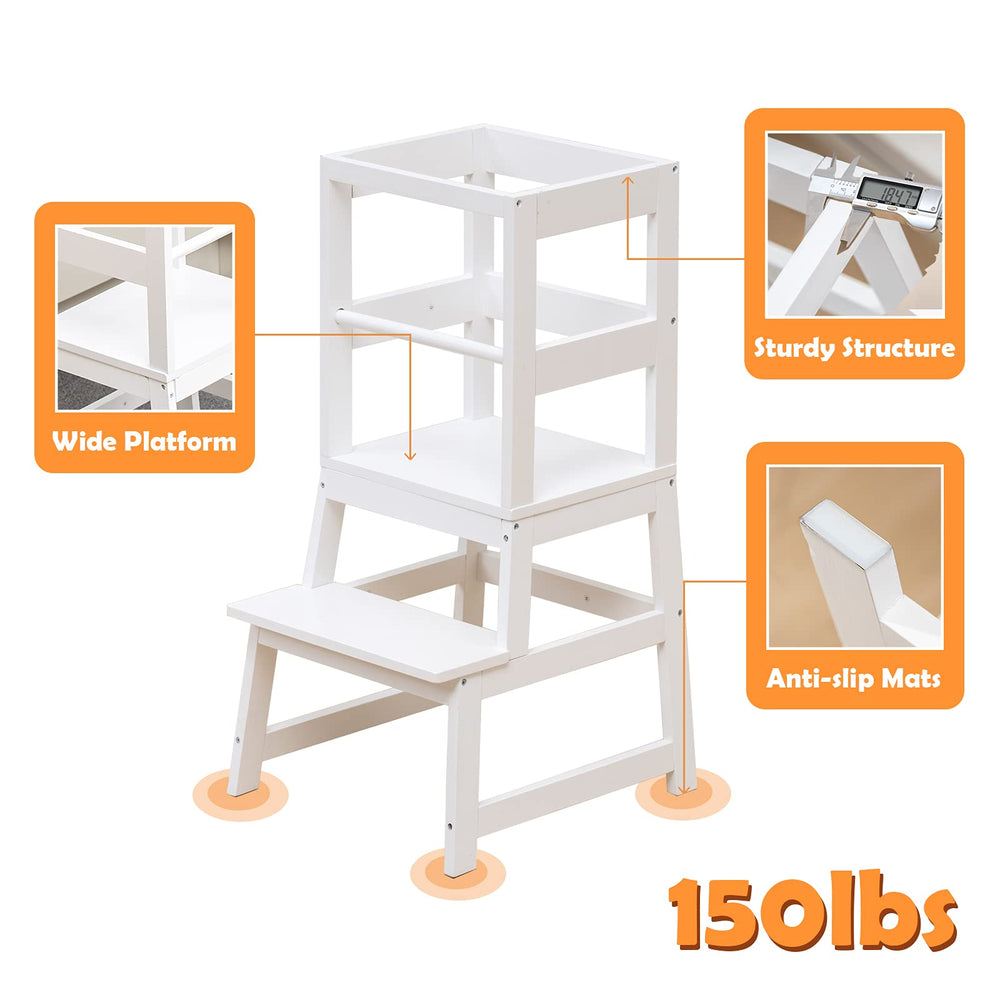 WOOD CITY kitchen step stool white features non-slip mat for added stability