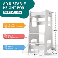 WOOD CITY Kitchen Stool adjustable-height shows 12.6, 16.5, and 20.5 inches for growth.