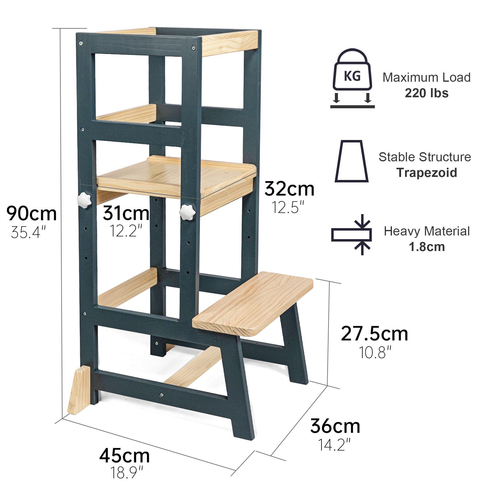 WOOD CITY Kitchen Stool Helper compact footprint on tile floor with stable base.