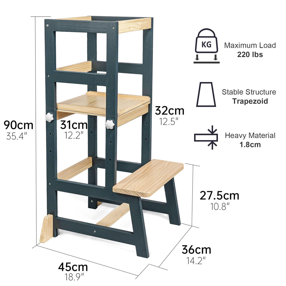 WOOD CITY Kitchen Stool Helper compact footprint on tile floor with stable base.