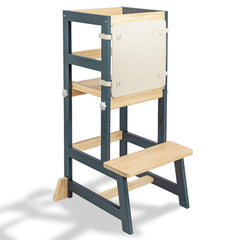 WOOD CITY Kitchen Stool Helper with non-slip mat boosts safe counter access for toddlers.