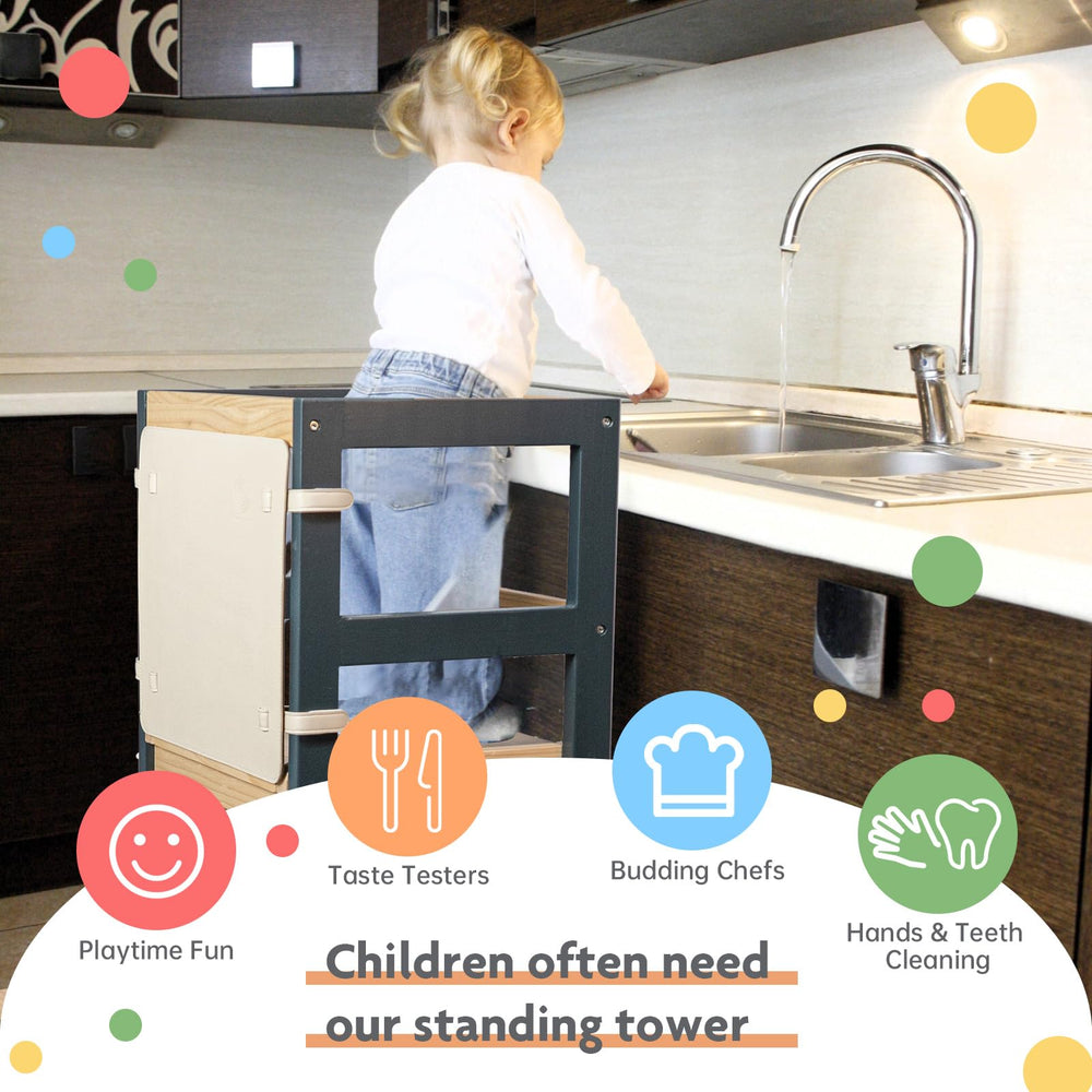 WOOD CITY Kitchen Stool Helper non-slip mat detail for added stability at each use.