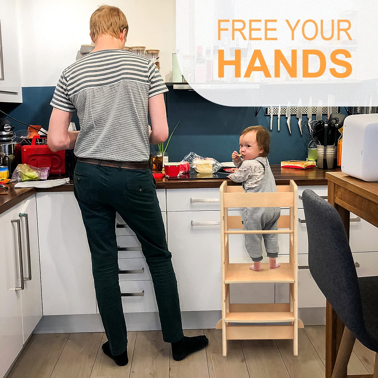 Wood City adjustable heights accommodate growing kids from 18 months to 5 years.