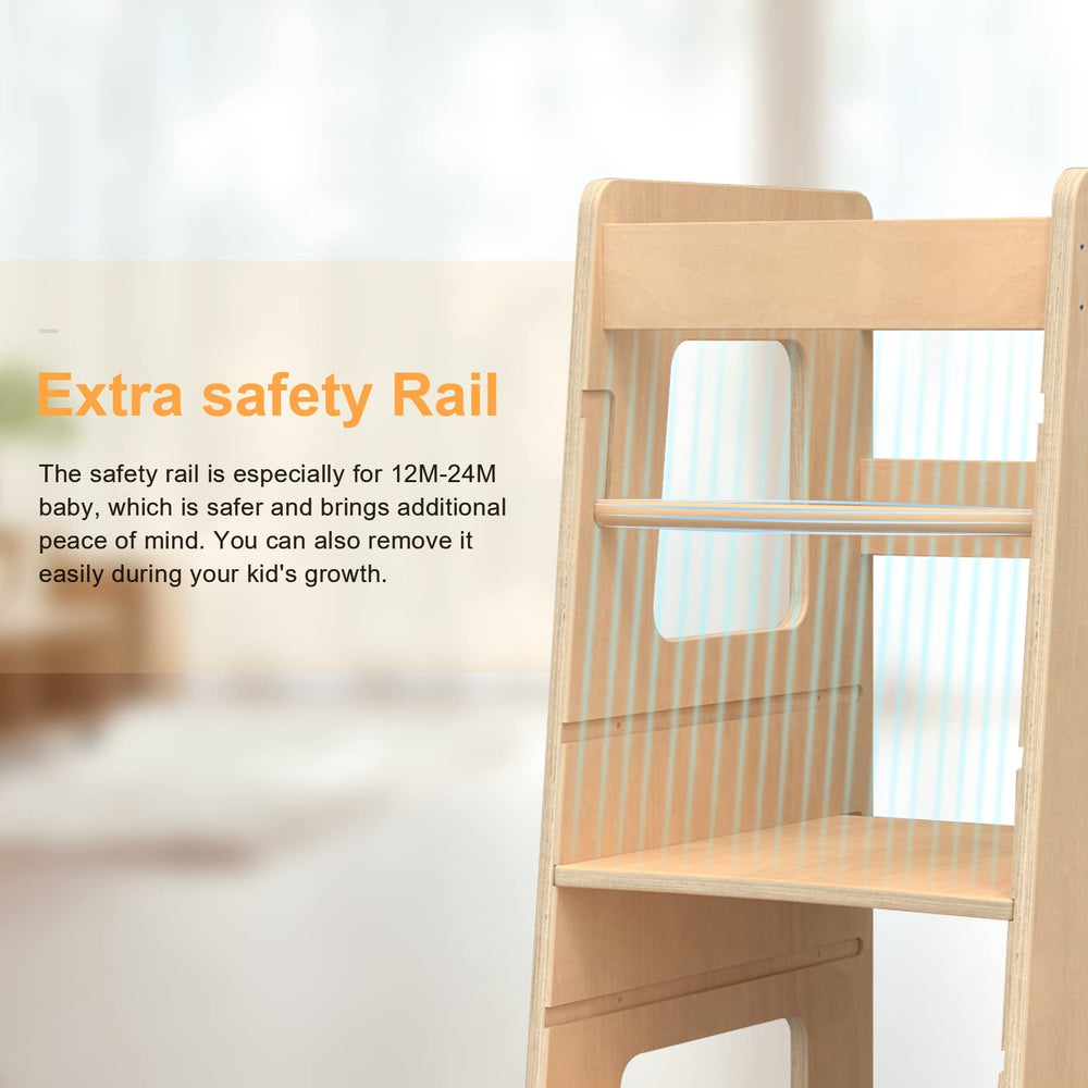 Wood City step stool positioned at the counter enables kids to assist with prep.