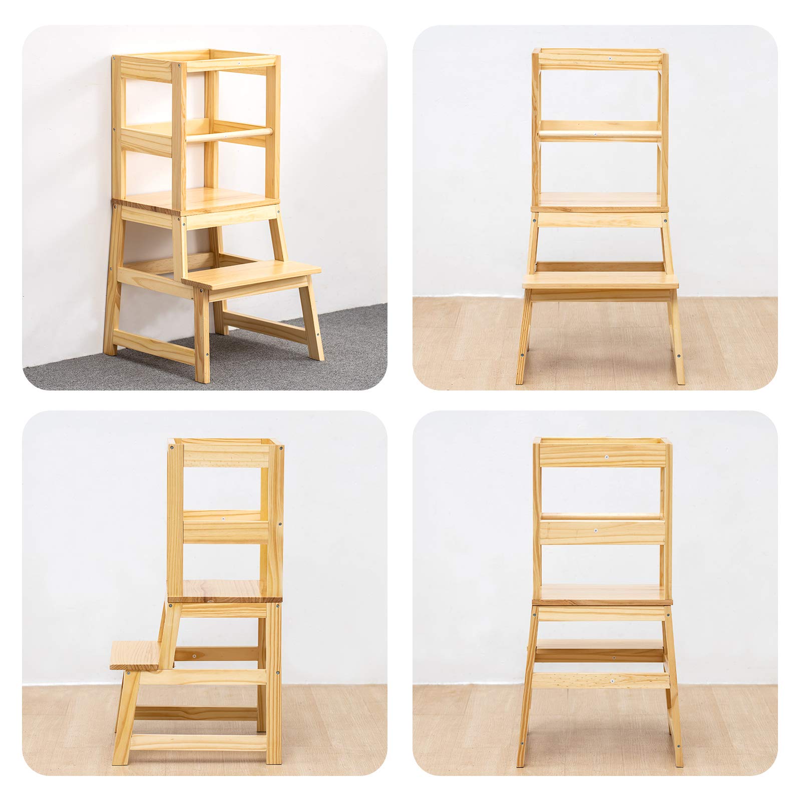 Wood City stool easily converts into two-step stool or side table
