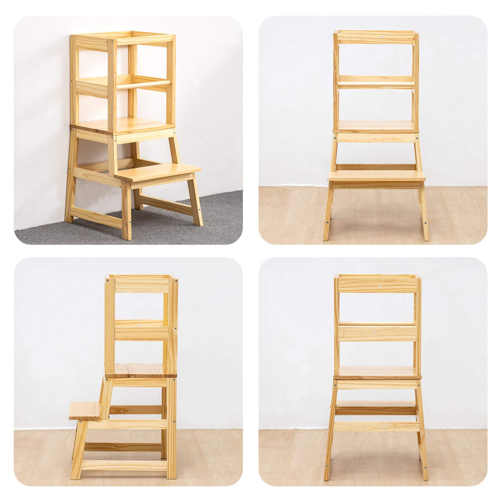 Wood City stool easily converts into two-step stool or side table