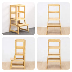 Wood City stool easily converts into two-step stool or side table