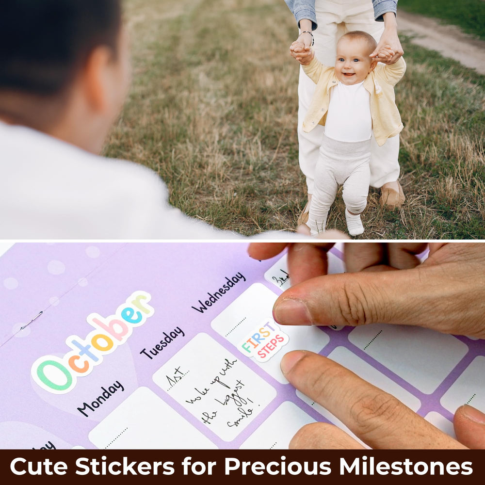Woodamore Baby Calendar 13 months layout helps track first-year milestones.