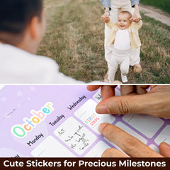 Woodamore Baby Calendar 13 months layout helps track first-year milestones.