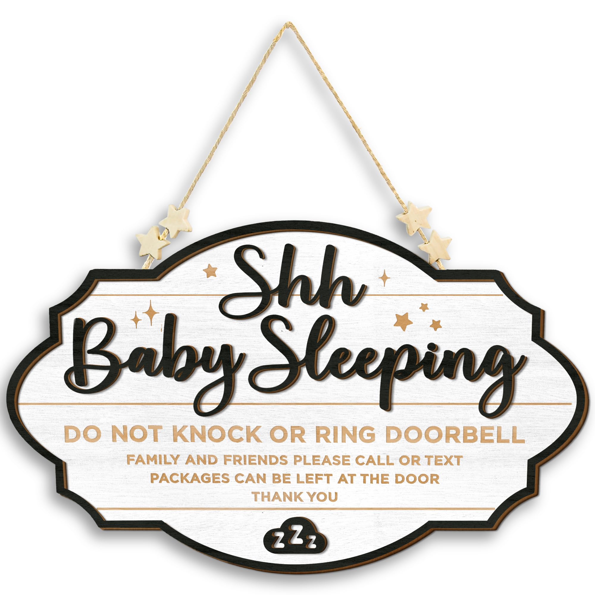Woodamore Shhh baby sleeping front door sign reduces disturbances during nap time