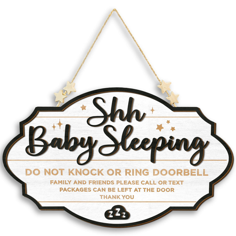 Woodamore Shhh baby sleeping front door sign reduces disturbances during nap time