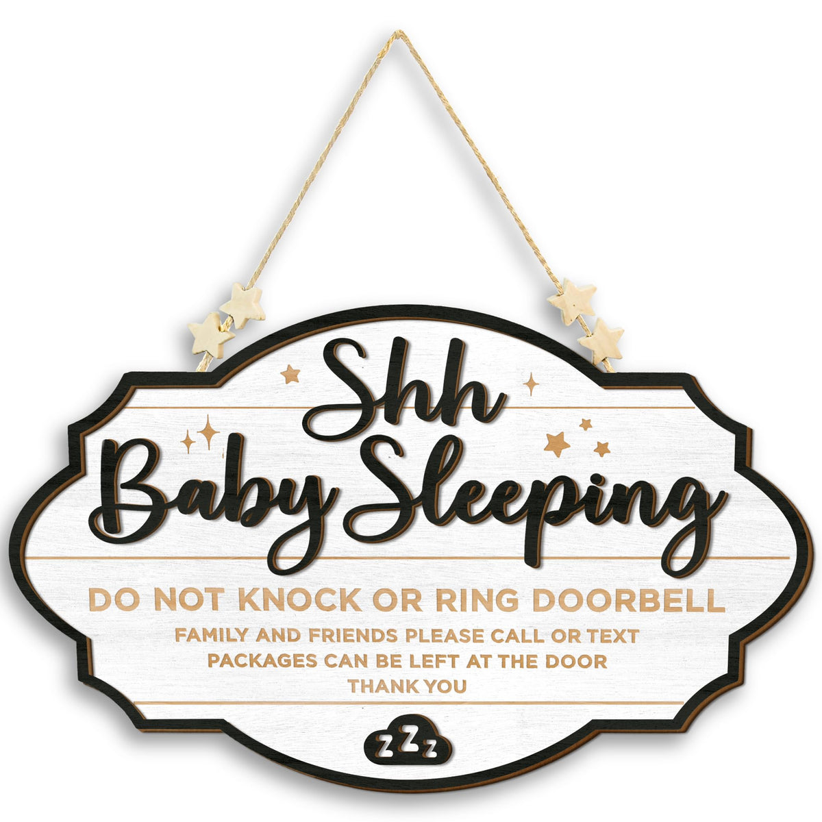 Woodamore Shhh baby sleeping front door sign reduces disturbances during nap time