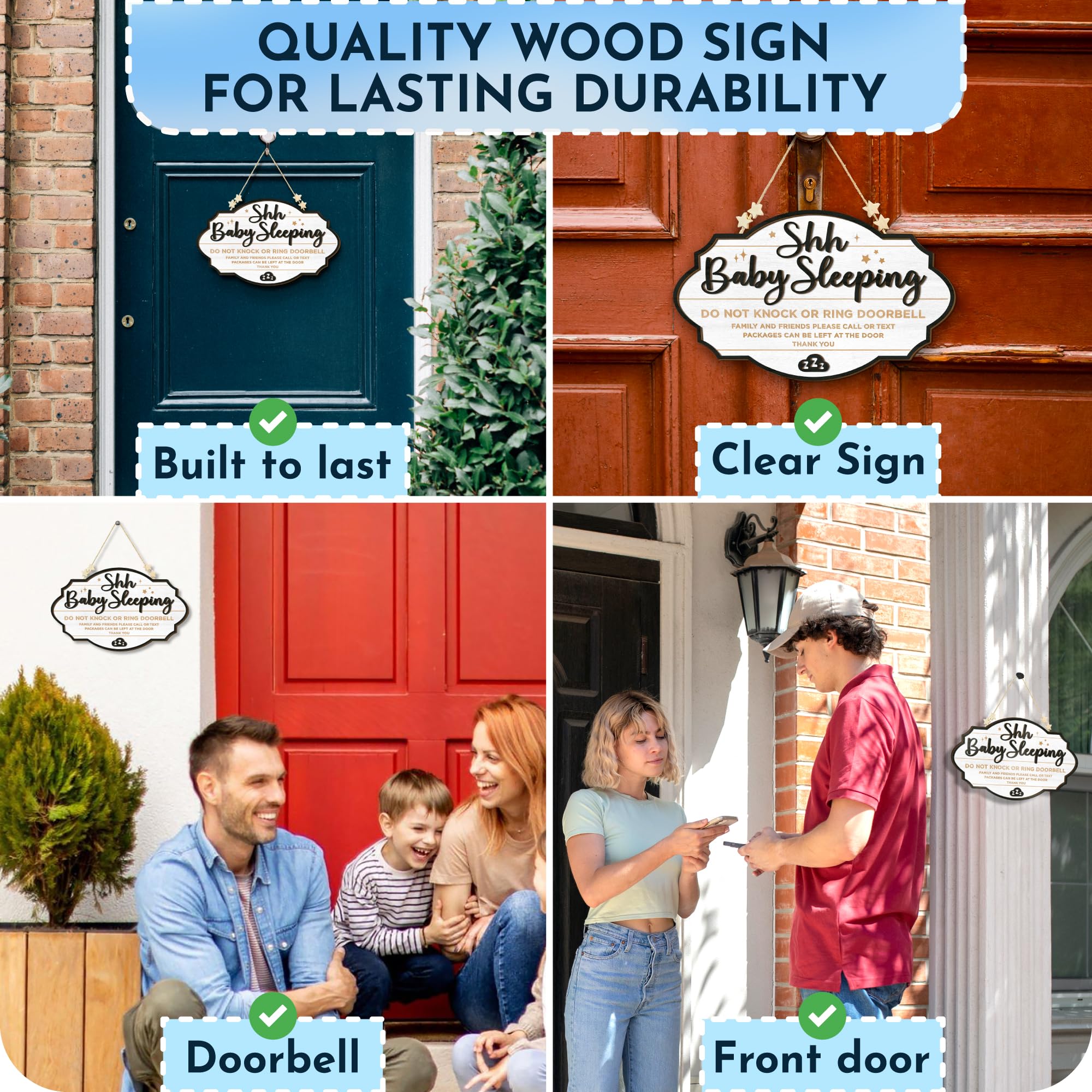 Woodamore Shhh front door sign enhances a peaceful home entrance