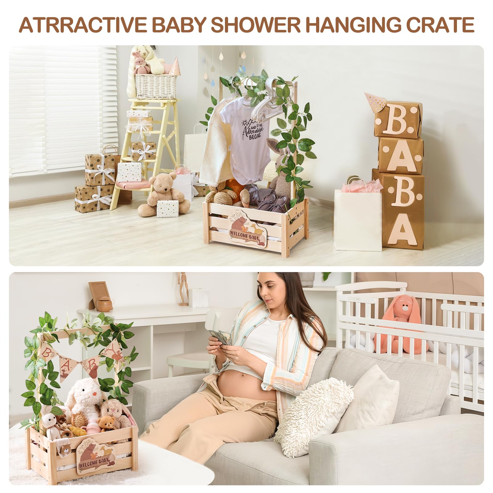 Wooden Teether baby-shower-gift-basket presented as a thoughtful, reusable container.