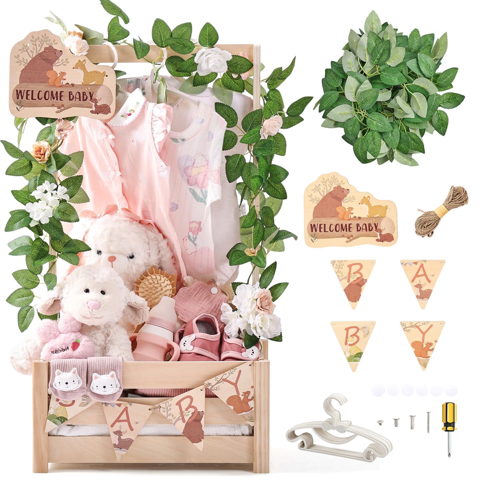 Wooden Teether forest-animals-crate highlights natural wood and nursery storage.