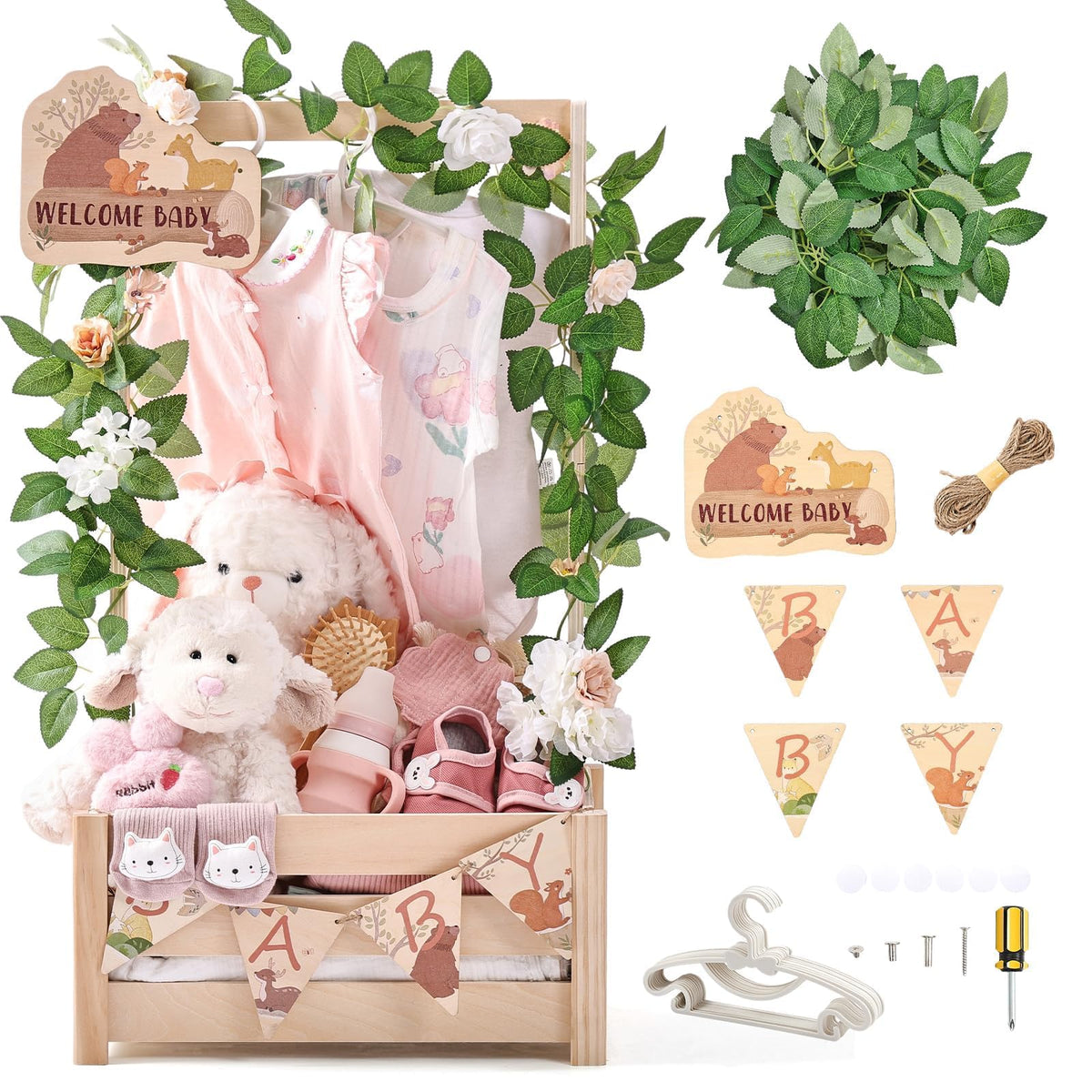 Wooden Teether forest-animals-crate highlights natural wood and nursery storage.