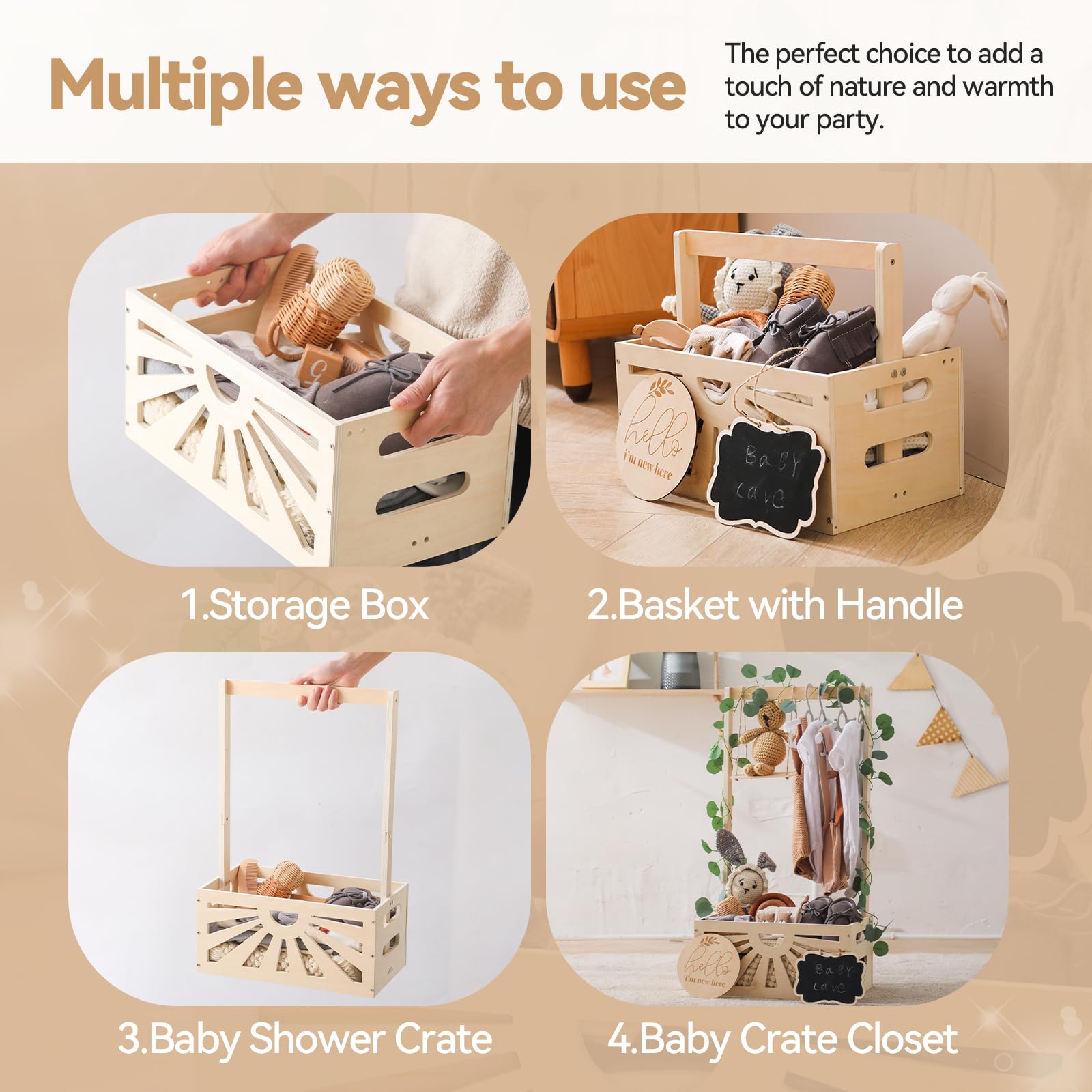 WOODEN TEETHER four-hangers highlight DIY decoration potential.