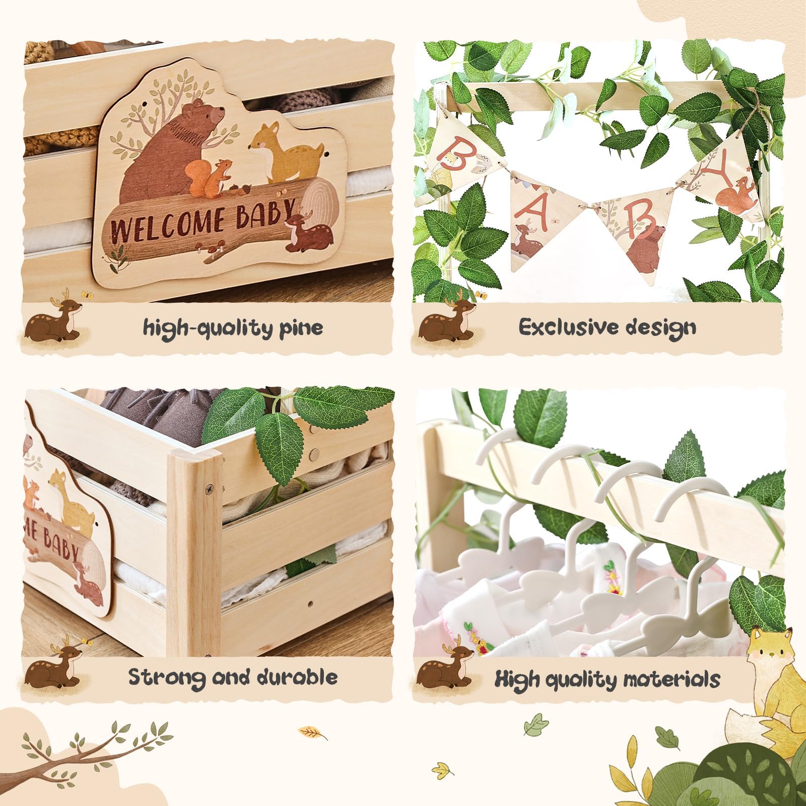 Wooden Teether hangers-decorative-plate organizes tiny outfits and keepsakes.