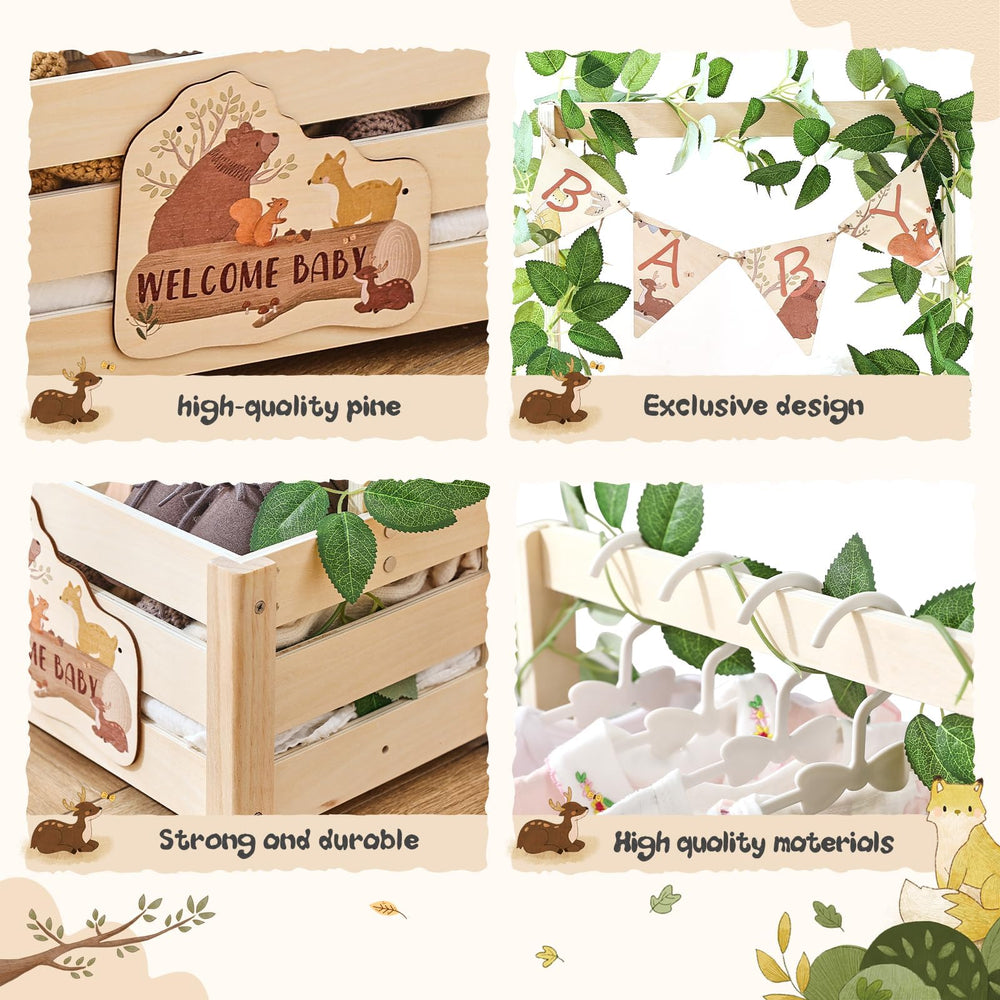 Wooden Teether hangers-decorative-plate organizes tiny outfits and keepsakes.