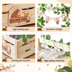 Wooden Teether hangers-decorative-plate organizes tiny outfits and keepsakes.