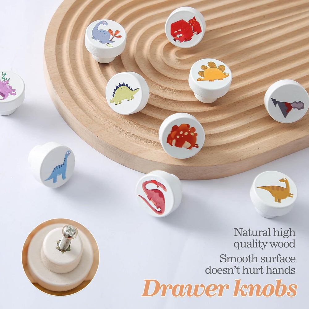 Wooden Teether nursery dresser knobs pack on a dresser for quick furniture refresh