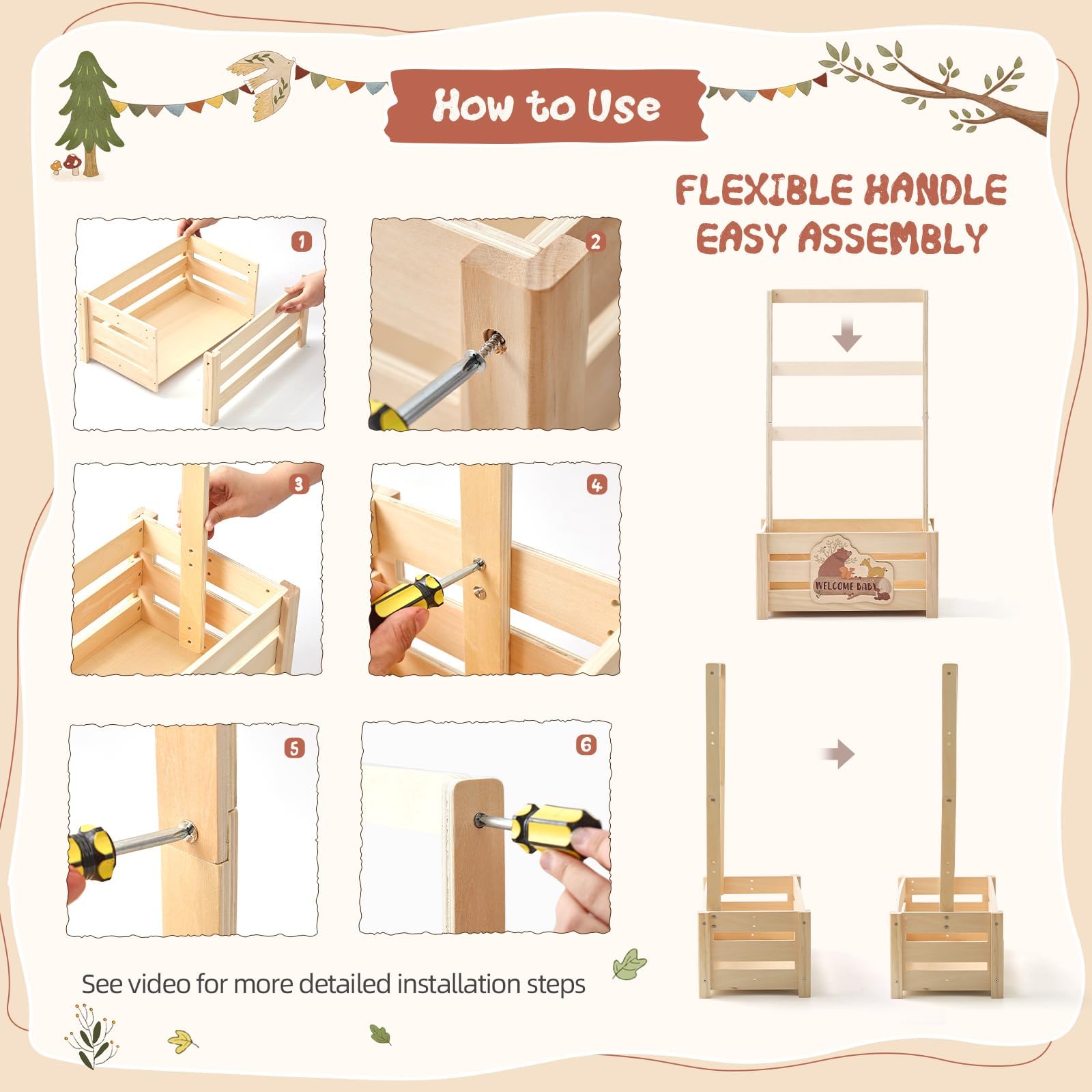 Wooden Teether velcro-decor enables flexible gift basket decoration.