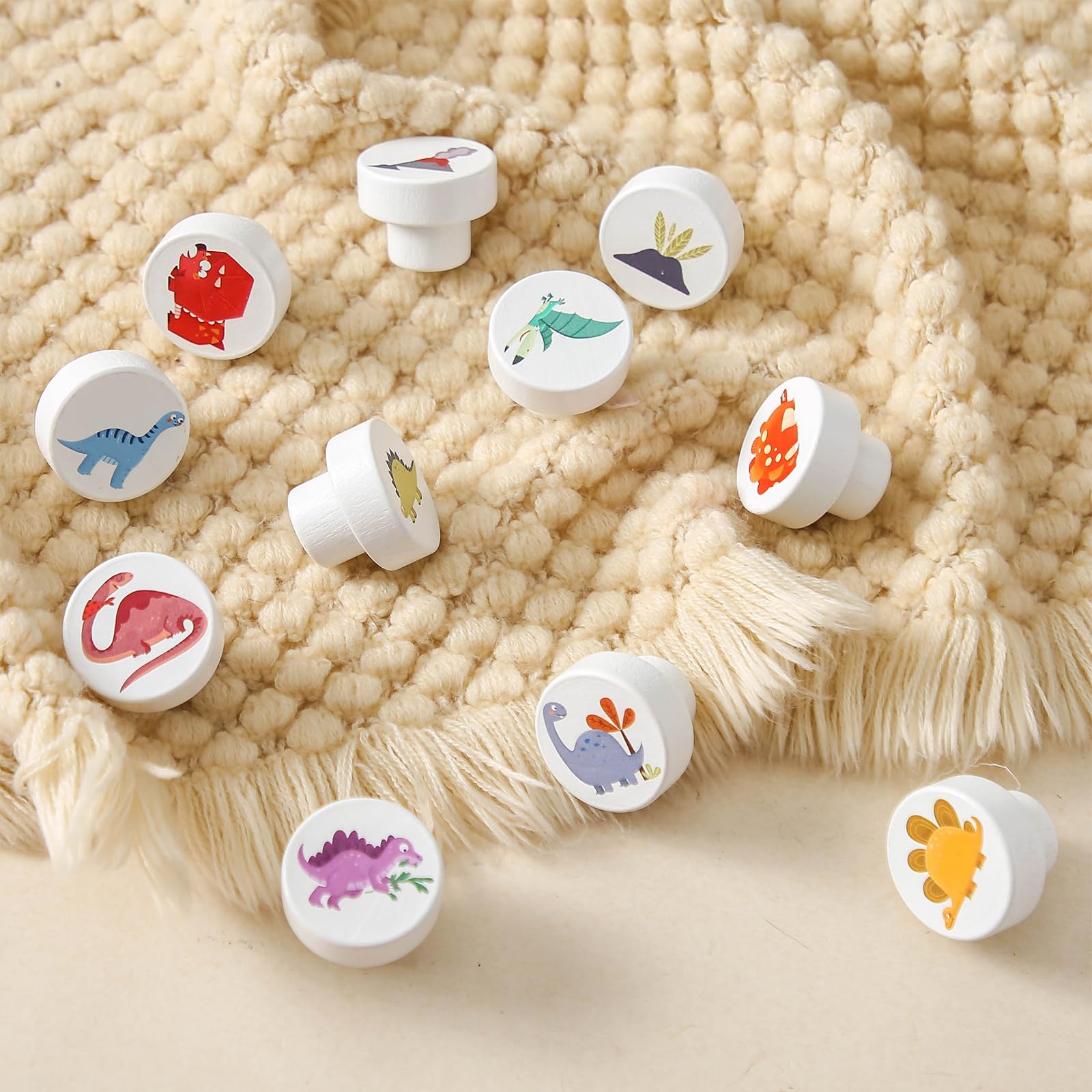 Wooden Teether drawer knobs on furniture showing natural wood color