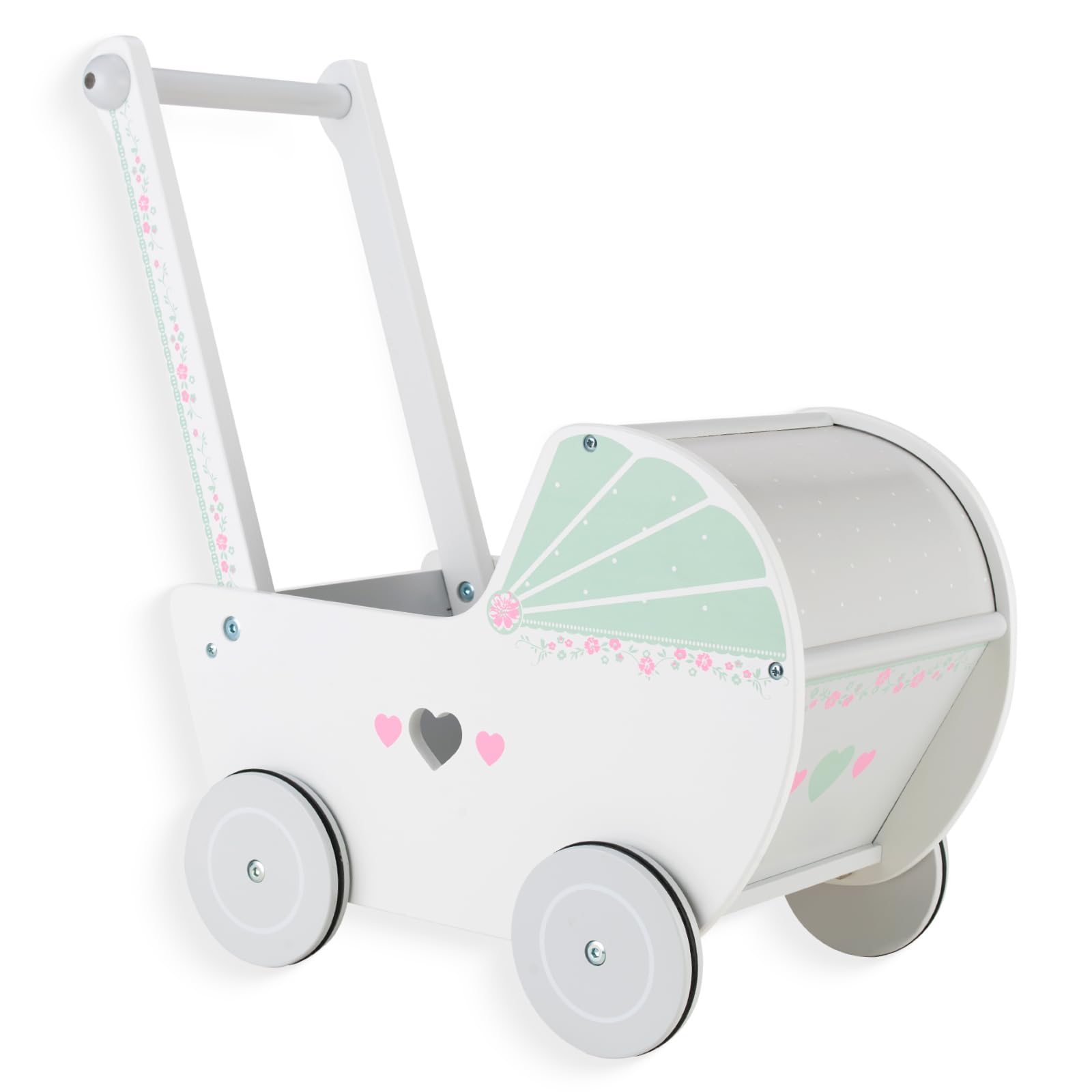WOODENFUN wooden baby push walker side view with sturdy design for early walking