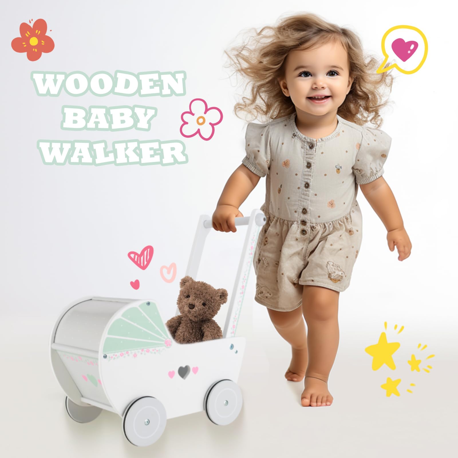 WOODENFUN wooden baby push walker weight-adjustment via chest contents for balance practice