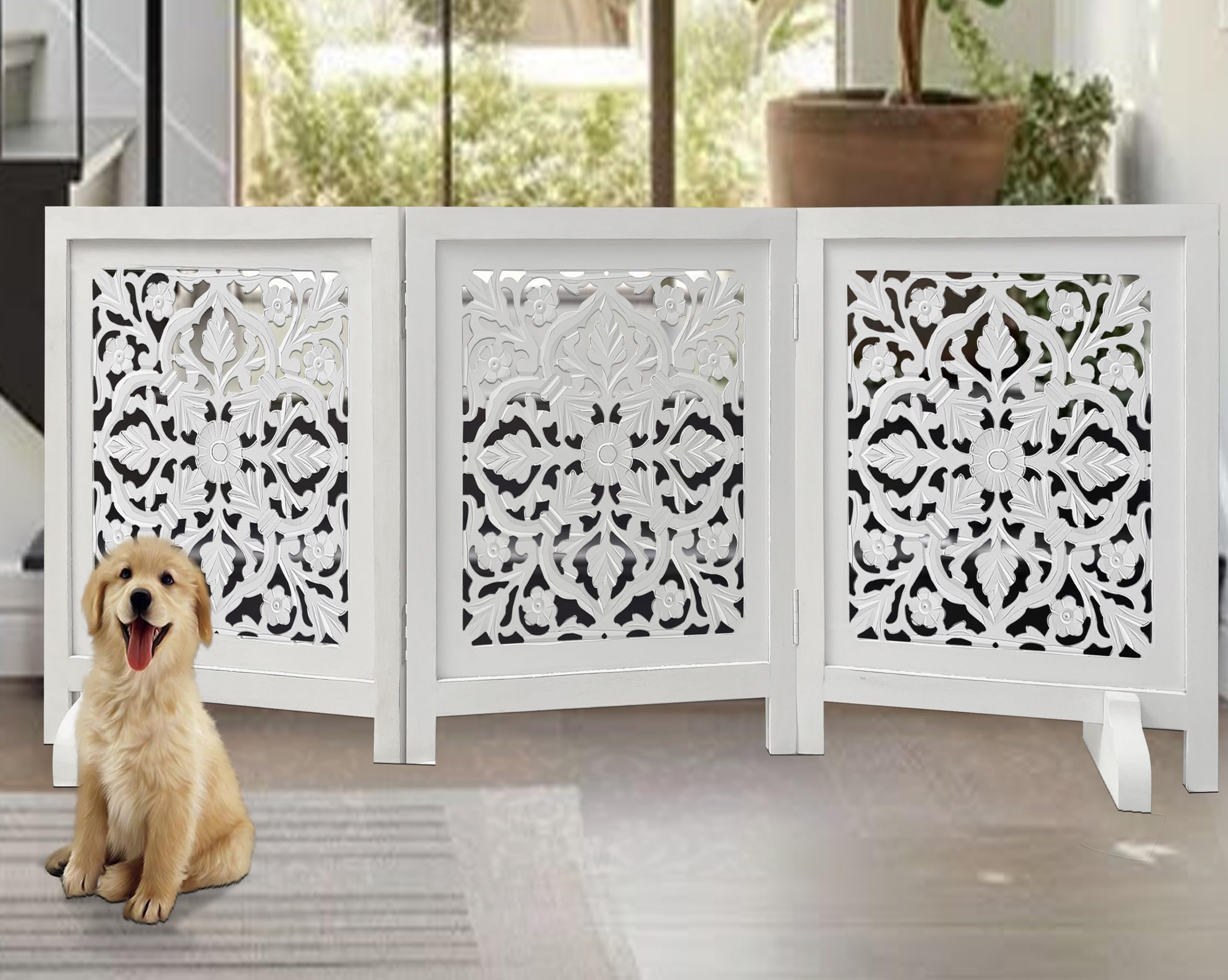 Woodify dog gate doorway Lucy design blocks pets while enhancing decor.