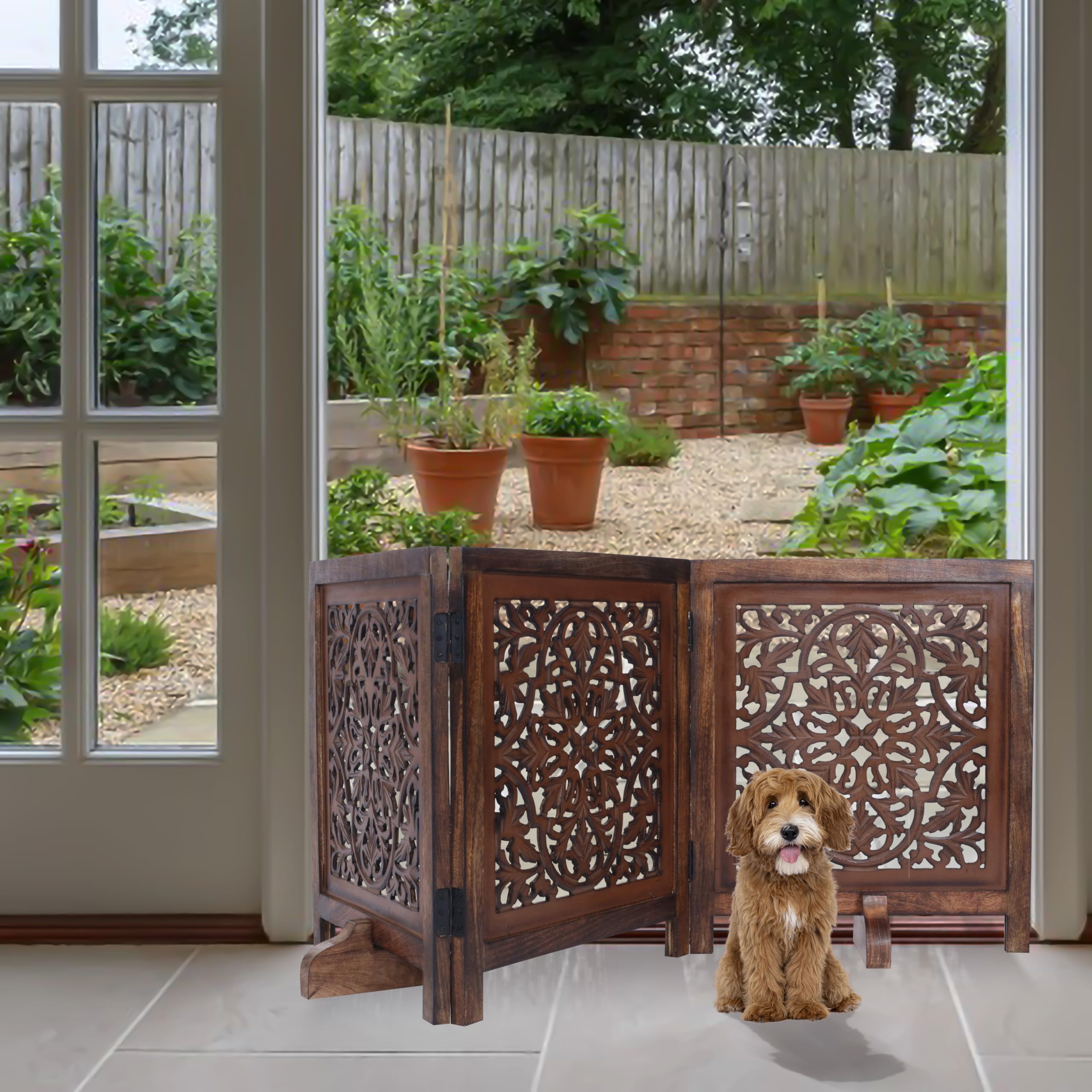 Woodify dog gate stair use in hallway for pet containment