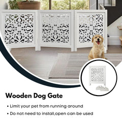 Woodify dog gate on stairs demonstrates safe passage without drilling.