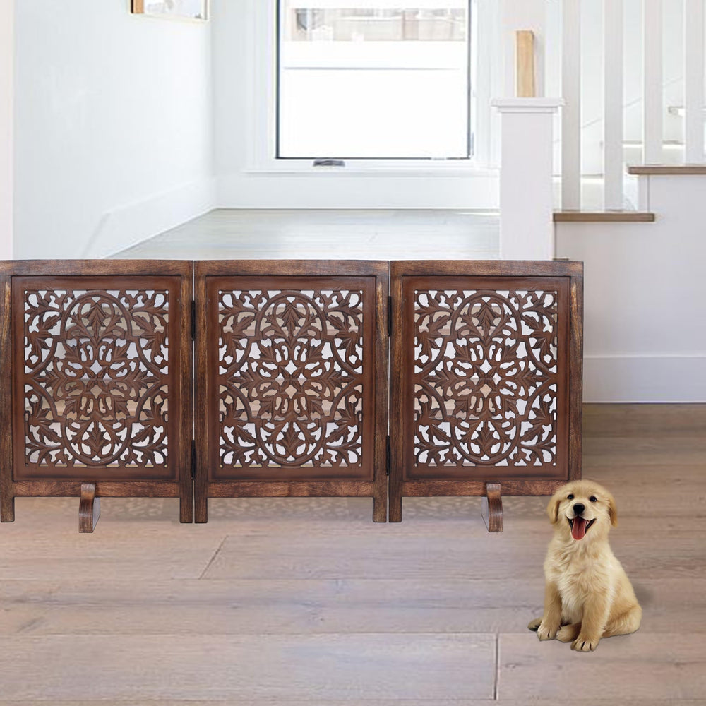 Woodify dog gate three-panel folding for flexible room access