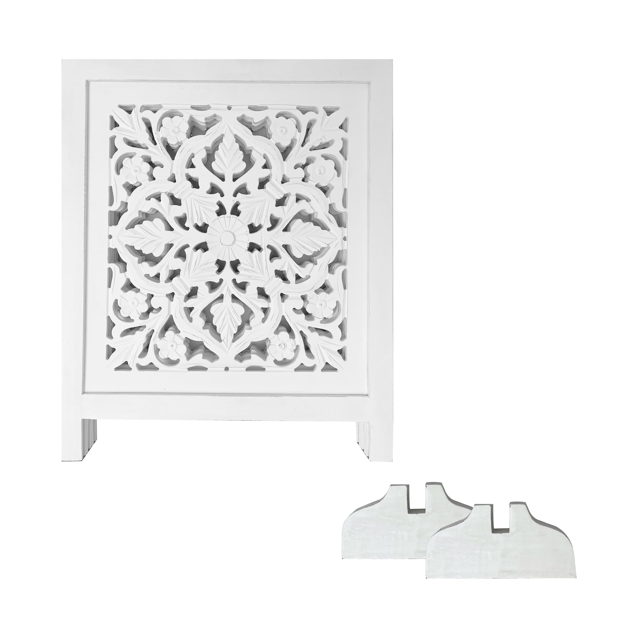 Woodify white antique finish closeup highlights elegant Lucy design.