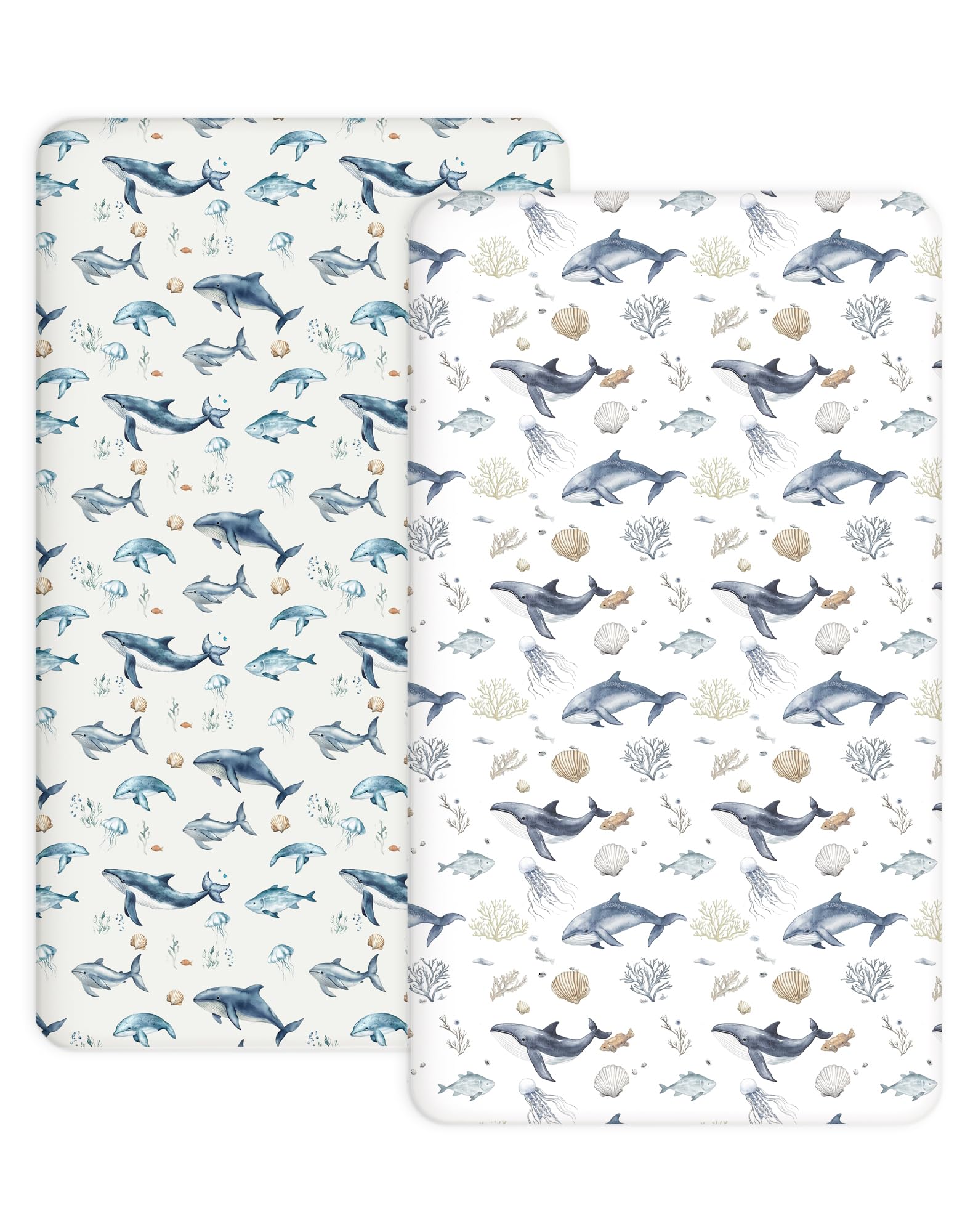 Woodiville Aquatic Adventures crib sheet folded close-up shows soft breathable jersey for gentle naps.