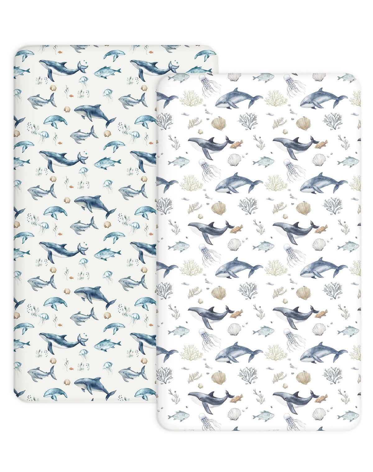 Woodiville Aquatic Adventures crib sheet folded close-up shows soft breathable jersey for gentle naps.