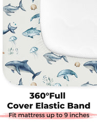 Woodiville Aquatic Adventures crib sheets stain concealment keeps nursery looking fresh between washes.
