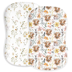 Woodiville cottage cow pattern baby lounger cover adds soft, breathable nursery style.