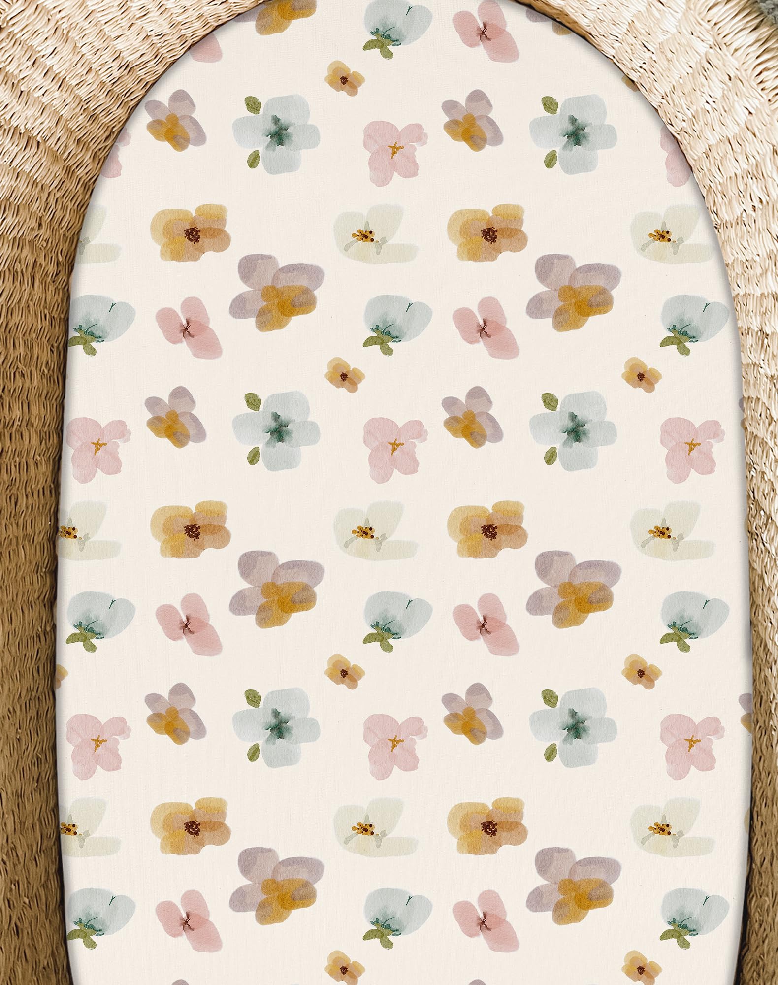 Woodiville bassinet-sheet-bee-happy-pattern adds cheerful charm to baby’s sleep space