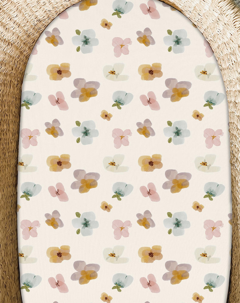 Woodiville bassinet-sheet-bee-happy-pattern adds cheerful charm to baby’s sleep space