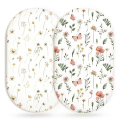 Woodiville bassinet sheets pack-front view show universal fit and soft breathable fabric.