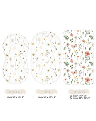 Woodiville bassinet sheets butterfly pattern close-up highlights stylish design and stain resistance.