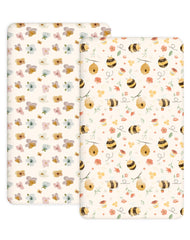 Woodiville Bee Happy pack n play sheet fit keeps surface secure and smooth for nap time.