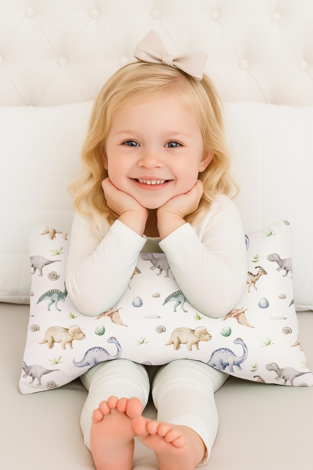 Woodiville Dino Pals 2-pack packaging highlights durable, easy-care pillowcases for busy parents.