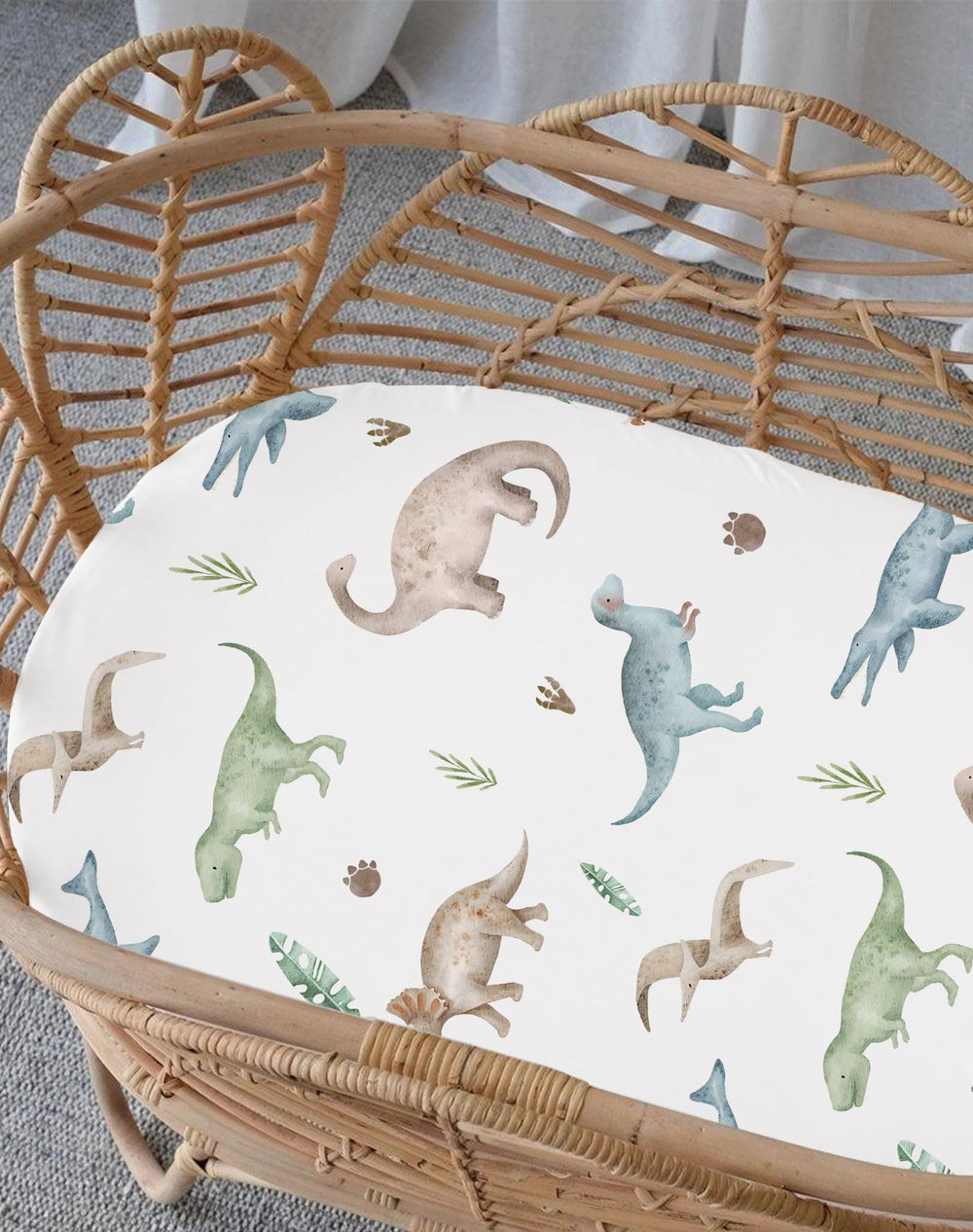Woodiville Dino Pals bassinet sheet hourglass fit for three-size bunk