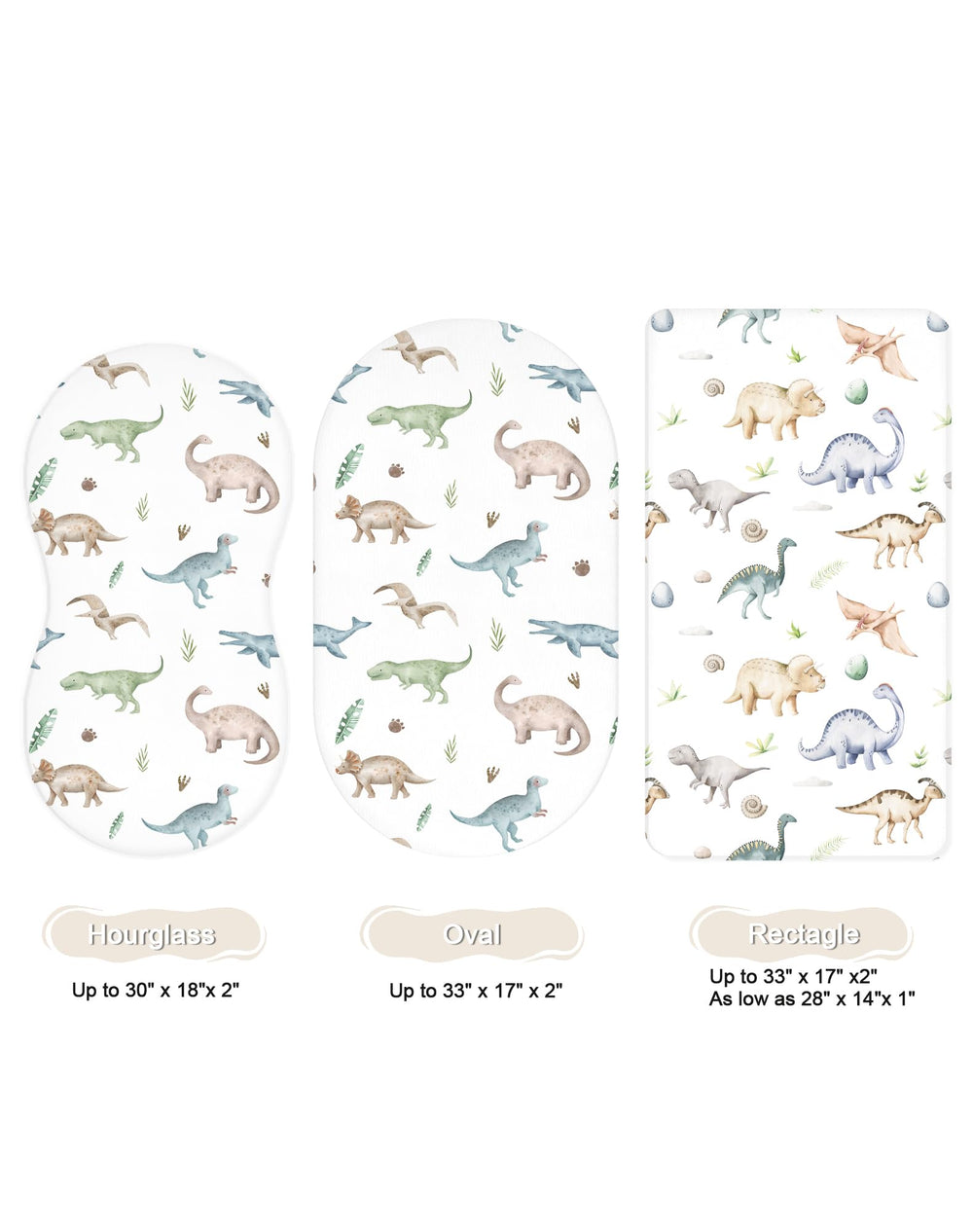Woodiville Dino Pals bassinet sheet oval fit for adaptable nursery use