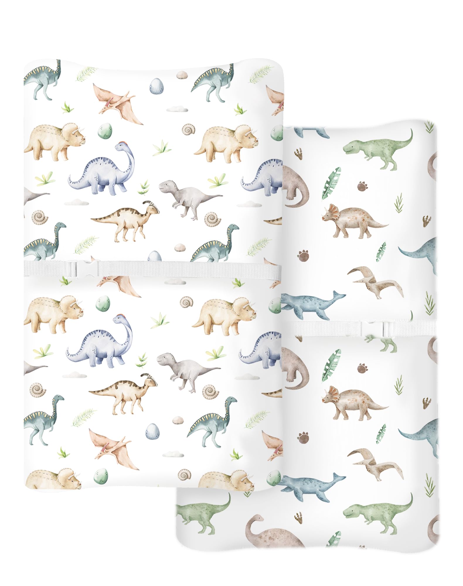 Woodiville Dino Pals cover flatlay highlights 32×16 size compatibility and smooth knit