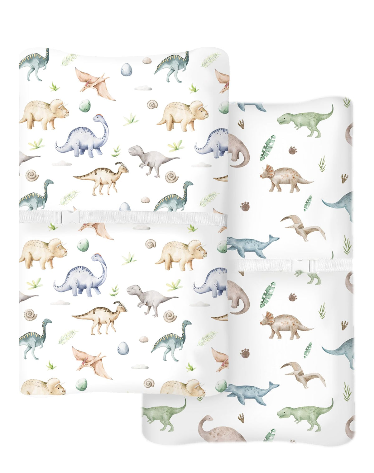 Woodiville Dino Pals cover flatlay highlights 32×16 size compatibility and smooth knit